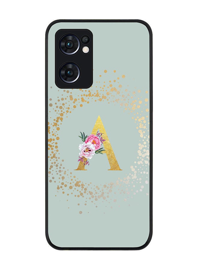 Stylizedd Rugged Black edge case for Oppo Reno7 5G  Slim fit Soft Case Flexible Rubber Edges Anti Drop TPU Gel Thin Cover - Custom Monogram Initial Letter Floral Pattern Alphabet - A (Light Grey ) - Image 1