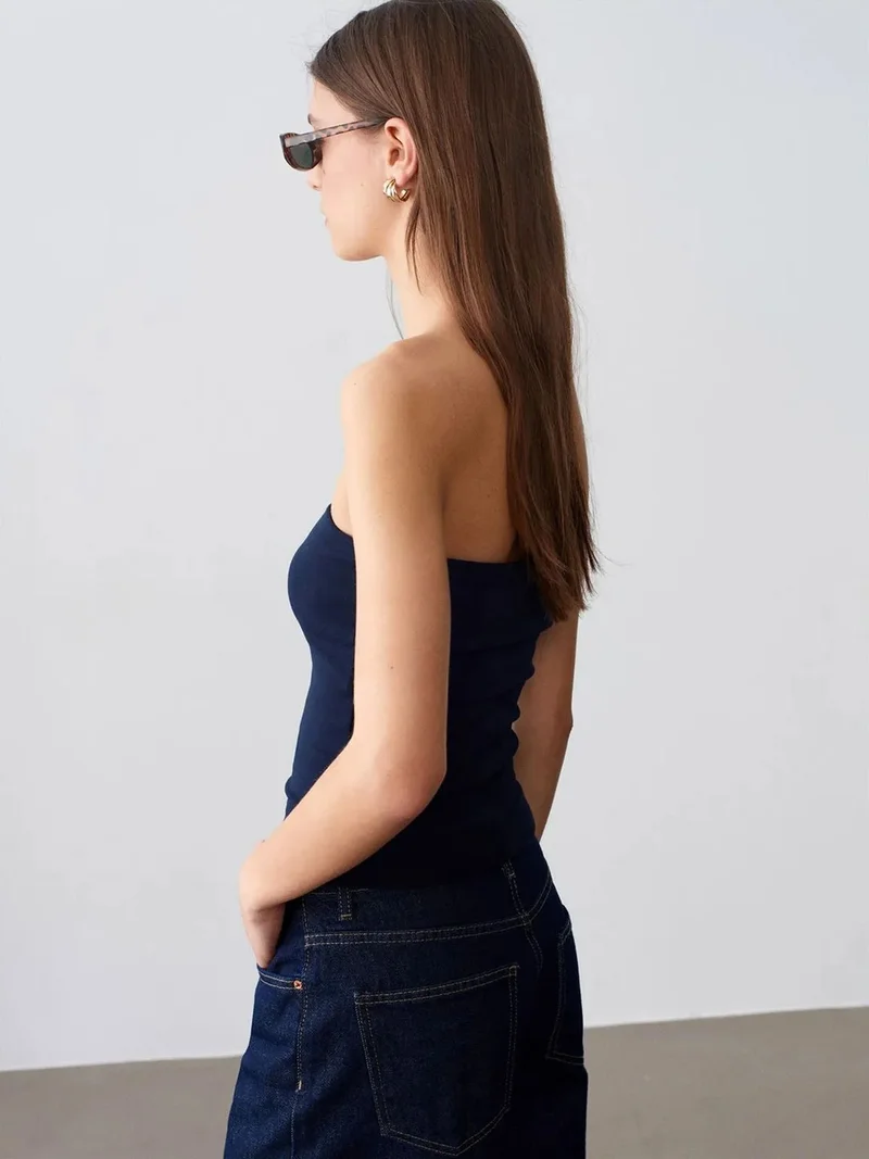 Dilvin DILVIN Strapless Bodycon Bandeau Blouse