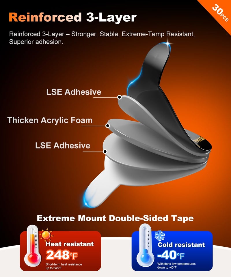 PHIXBEAR Extreme Mounting Tape with Easy-Peel Tabs, 1.57" Round Double Sided Tape Heavy Duty, 30 Pack with Adhesion Primer, Heat Resistant for Car Home and Office, No Residue - Image 4