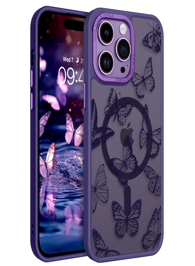 بنتوبين جراب BENTOBEN لهاتف iPhone 14 Pro Max، جراب مغناطيسي أنيق بنقشة فراشات، متوافق مع MagSafe، شفاف غير لامع، نحيف، غطاء حماية أنيق للنساء والفتيات لهاتف iPhone 14 Pro Max مقاس 6.7 بوصة، لون بنفسجي داكن - Image 1