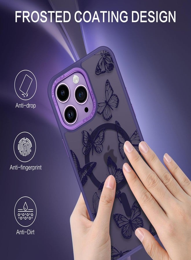 بنتوبين جراب BENTOBEN لهاتف iPhone 14 Pro Max، جراب مغناطيسي أنيق بنقشة فراشات، متوافق مع MagSafe، شفاف غير لامع، نحيف، غطاء حماية أنيق للنساء والفتيات لهاتف iPhone 14 Pro Max مقاس 6.7 بوصة، لون بنفسجي داكن - Image 2