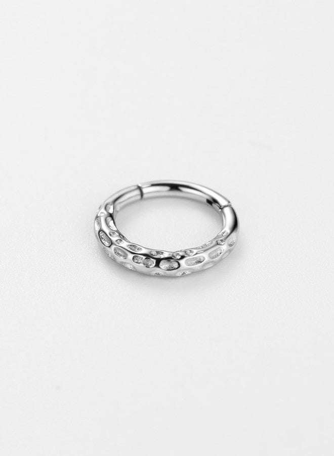 FANSING 316L Surgical Steel Hammered Piercing Rings for Septum Piercing for Womens Hinged Septum Jewelry 16g 8mm - Image 3