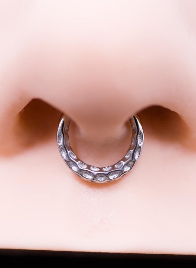 FANSING 316L Surgical Steel Hammered Piercing Rings for Septum Piercing for Womens Hinged Septum Jewelry 16g 8mm - Image 5