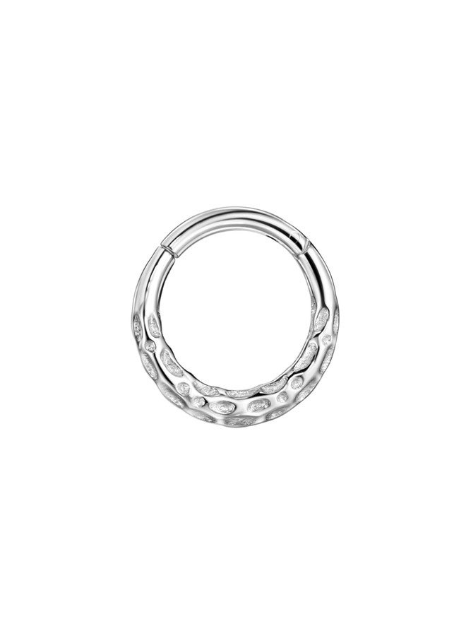 FANSING 316L Surgical Steel Hammered Piercing Rings for Septum Piercing for Womens Hinged Septum Jewelry 16g 8mm - Image 1