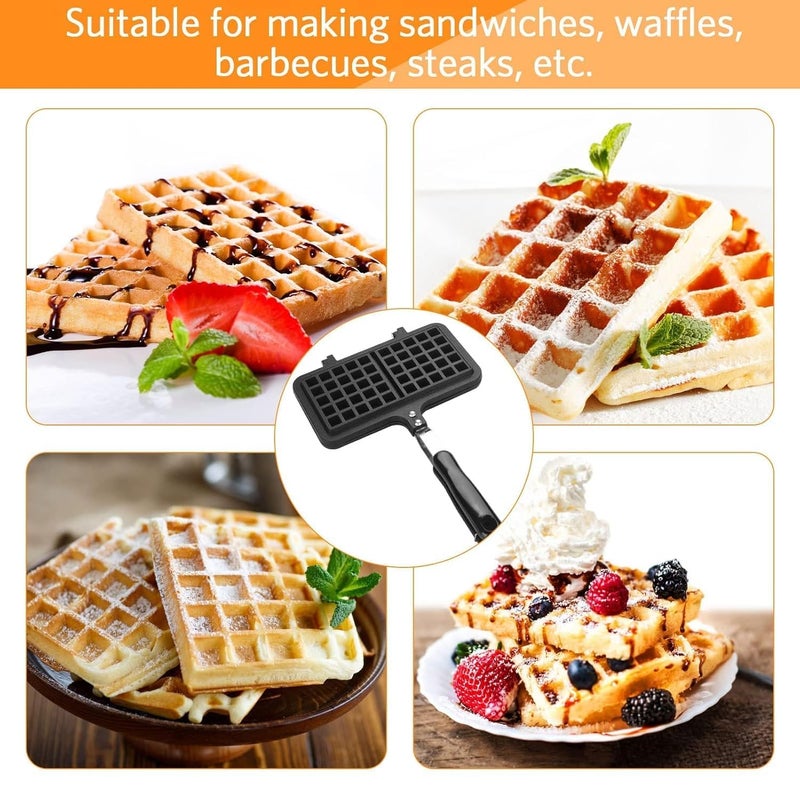 DR Mall Dual Head NonStick Aluminium Waffle Maker Stovetop Waffle Maker Pan with Long Handle Press Plate Waffle Maker Mould Waffle Baking Pan Bakeware for Snacks Breakfast DoubleSide Cooking Pan - Image 5