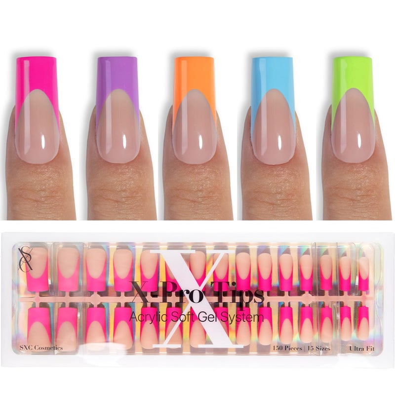 SXC Cosmetics X-Pro Tips French Tip Press On Nails - Bright Pastel Glow in the Dark Series (GLOW117-M Square) - Image 1