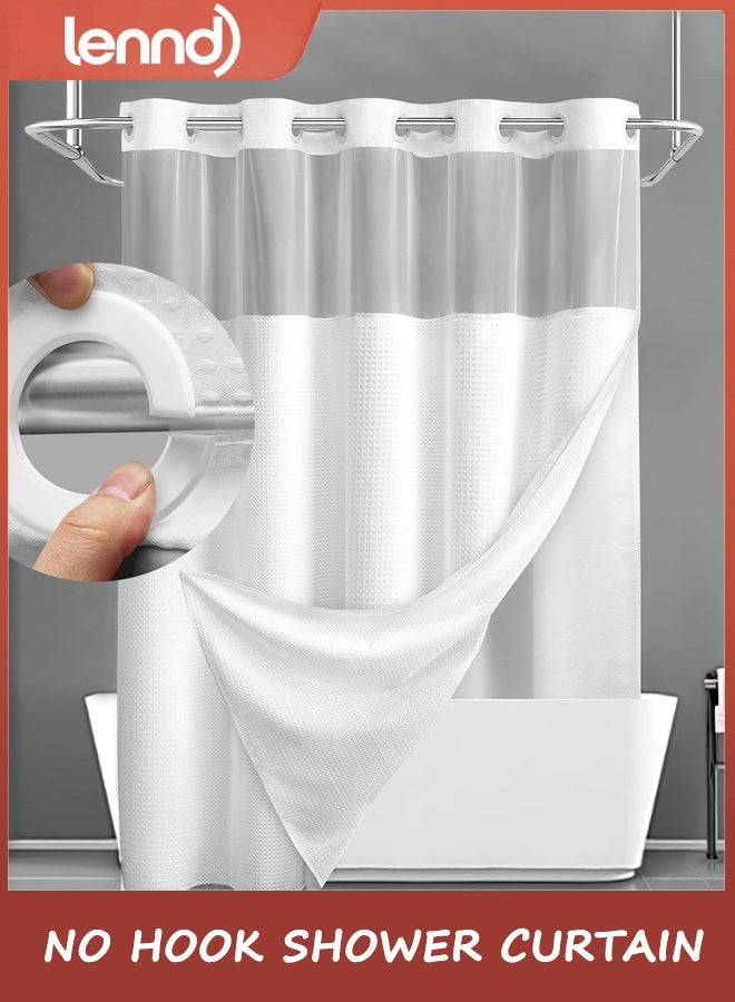 لينند ستارة دش بدون خطاف مع بطانة قماشية قابلة للفك، ستارة دش بيضاء من الوافل للحمام، مقاس 183*190 سم - Image 1