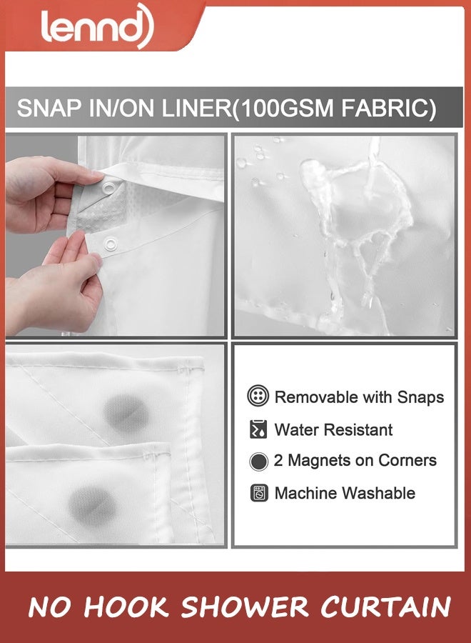 لينند ستارة دش بدون خطاف مع بطانة قماشية قابلة للفك، ستارة دش بيضاء من الوافل للحمام، مقاس 183*190 سم - Image 4