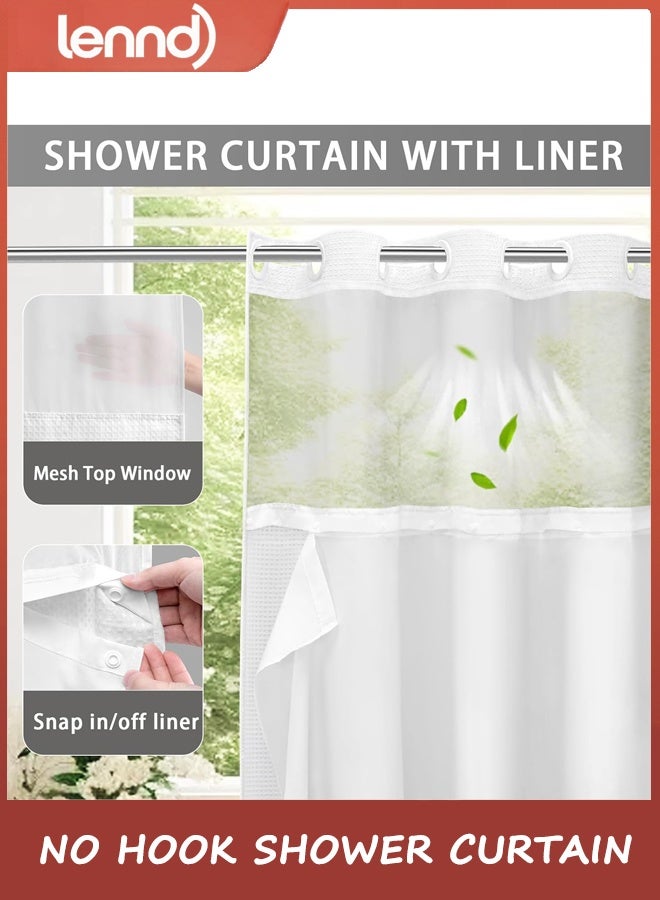 لينند ستارة دش بدون خطاف مع بطانة قماشية قابلة للفك، ستارة دش بيضاء من الوافل للحمام، مقاس 183*190 سم - Image 3