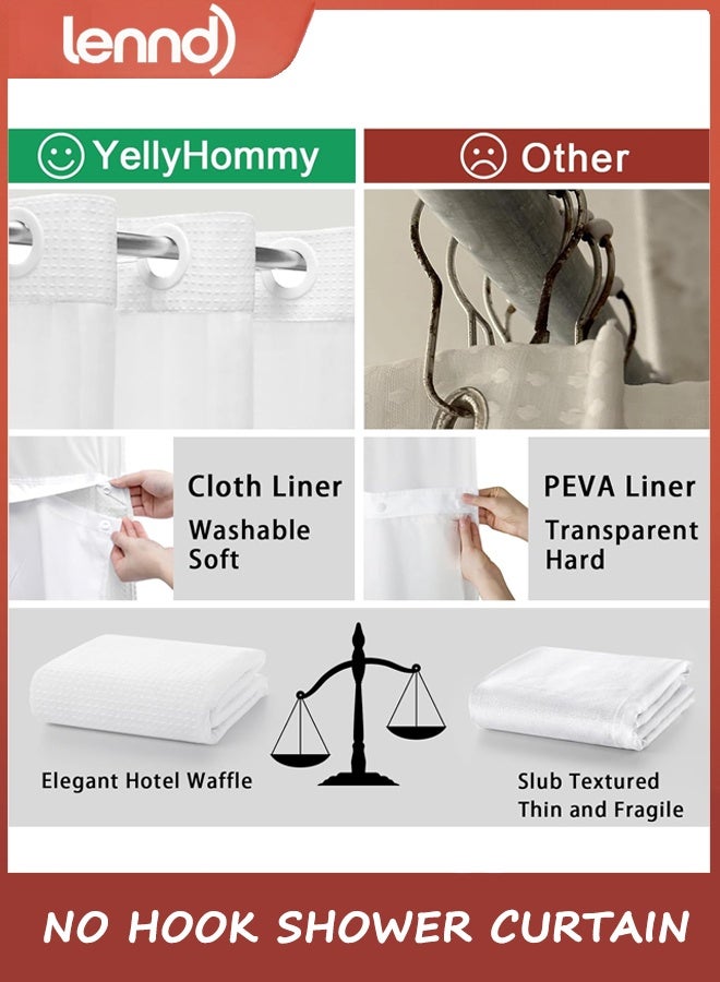 لينند ستارة دش بدون خطاف مع بطانة قماشية قابلة للفك، ستارة دش بيضاء من الوافل للحمام، مقاس 183*190 سم - Image 5