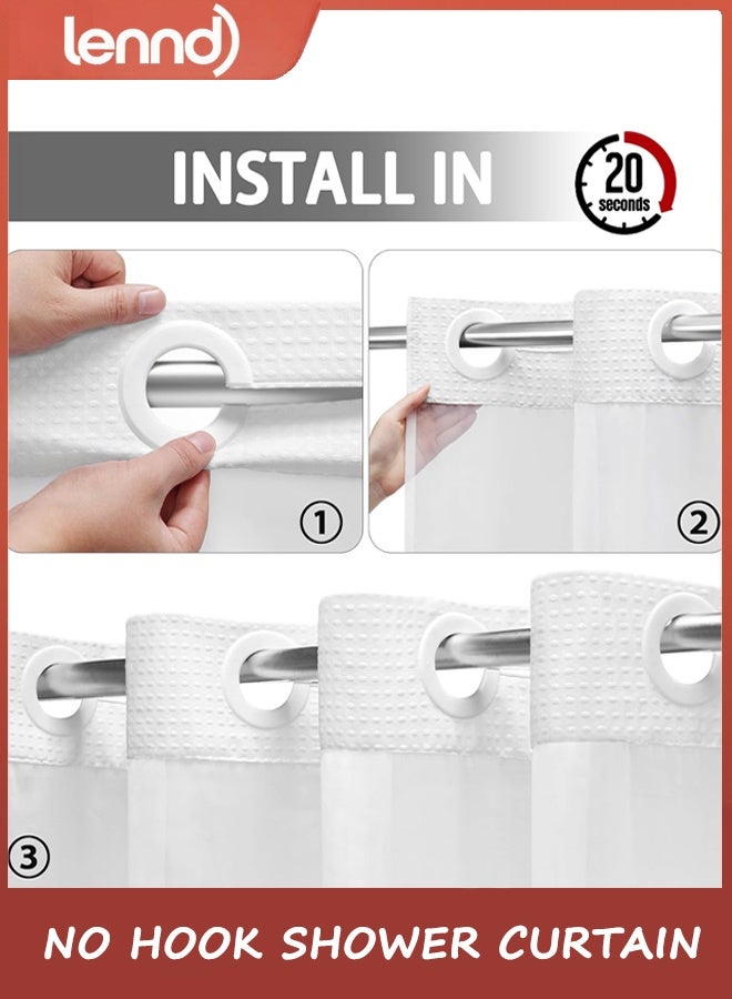 لينند ستارة دش بدون خطاف مع بطانة قماشية قابلة للفك، ستارة دش بيضاء من الوافل للحمام، مقاس 183*190 سم - Image 2