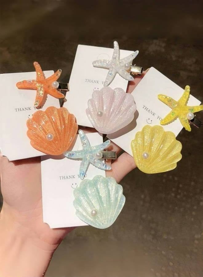 4 Pcs Japanese Style Small Fresh Dream Shell Hair Clip Starfish Bangs Seaside Summer Vacation Style Ins Sweet Side Clip Duckbill - Image 2