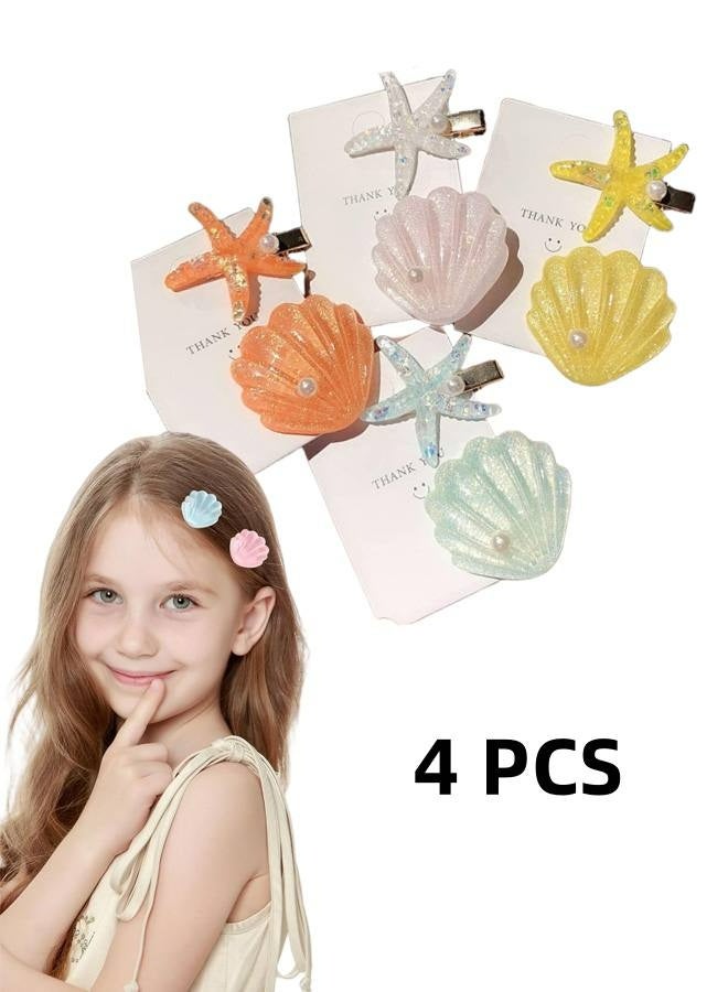 4 Pcs Japanese Style Small Fresh Dream Shell Hair Clip Starfish Bangs Seaside Summer Vacation Style Ins Sweet Side Clip Duckbill - Image 1