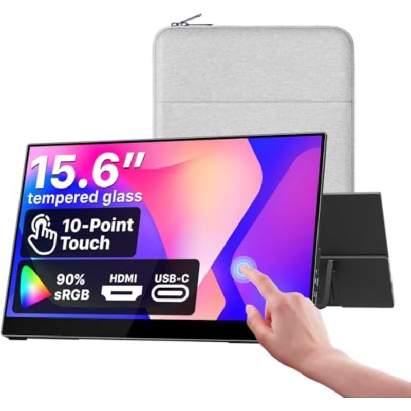 Portable Touchscreen Monitor 15.6 Inch 1080P FHD 90 sRGB Travel Monitor with Built-in Speaker HDMI USB-C Dual Input Second Screen for Laptop MacBook Surface PC Xbox PS4 PS5 VESA Mountable Capacitive Touch - Image 1
