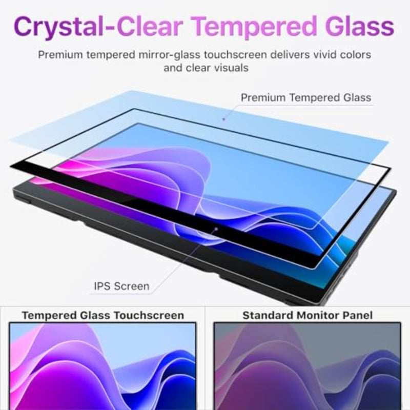Portable Touchscreen Monitor 15.6 Inch 1080P FHD 90 sRGB Travel Monitor with Built-in Speaker HDMI USB-C Dual Input Second Screen for Laptop MacBook Surface PC Xbox PS4 PS5 VESA Mountable Capacitive Touch - Image 5