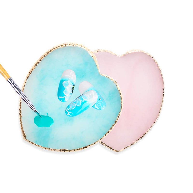 SUKPSY Resin Nail Art Plate Palette,Makeup Palettes,Gel Polish Color Mixing Plate Drawing Painting Color Palette,Golden Edge Heart Shaped Nail Art Display Holder - Image 2