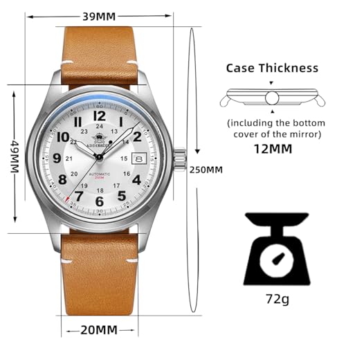 ADDIESDIVE ساعة آوتوماتيكية للرجال ADDIESDIVE 39MM 200M حركة NH35 مع مرآة الياقوت الصناعي وسوار جلدي بني - Image 3