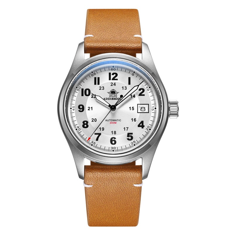 ADDIESDIVE ساعة آوتوماتيكية للرجال ADDIESDIVE 39MM 200M حركة NH35 مع مرآة الياقوت الصناعي وسوار جلدي بني - Image 2