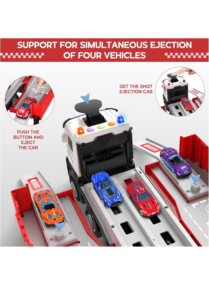 MileMelo Race Car Track Toy Truck Toy with Slots & Foldable Race Tracks Transport Car Carrier Toy for Toddlers Cars Toy Set Container Truck Toy with 8 Alloy Cars Vehicles Toy Set for 3+ Kids Boys Girls - Image 3