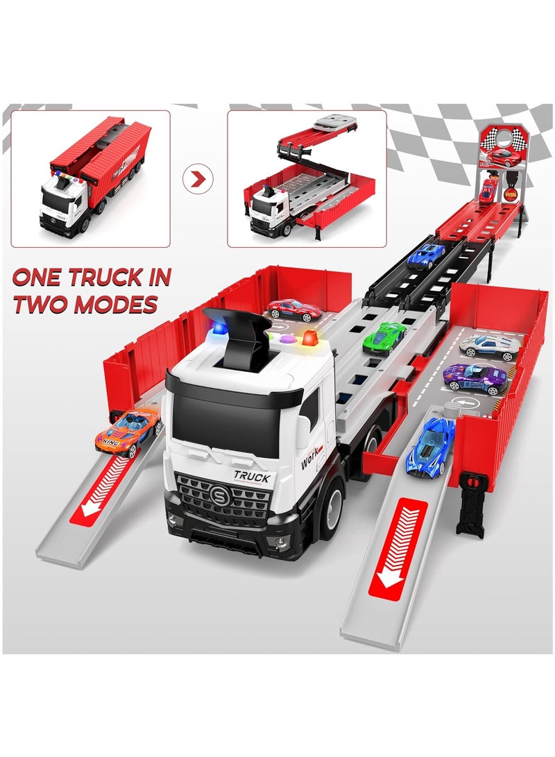 MileMelo Race Car Track Toy Truck Toy with Slots & Foldable Race Tracks Transport Car Carrier Toy for Toddlers Cars Toy Set Container Truck Toy with 8 Alloy Cars Vehicles Toy Set for 3+ Kids Boys Girls - Image 5