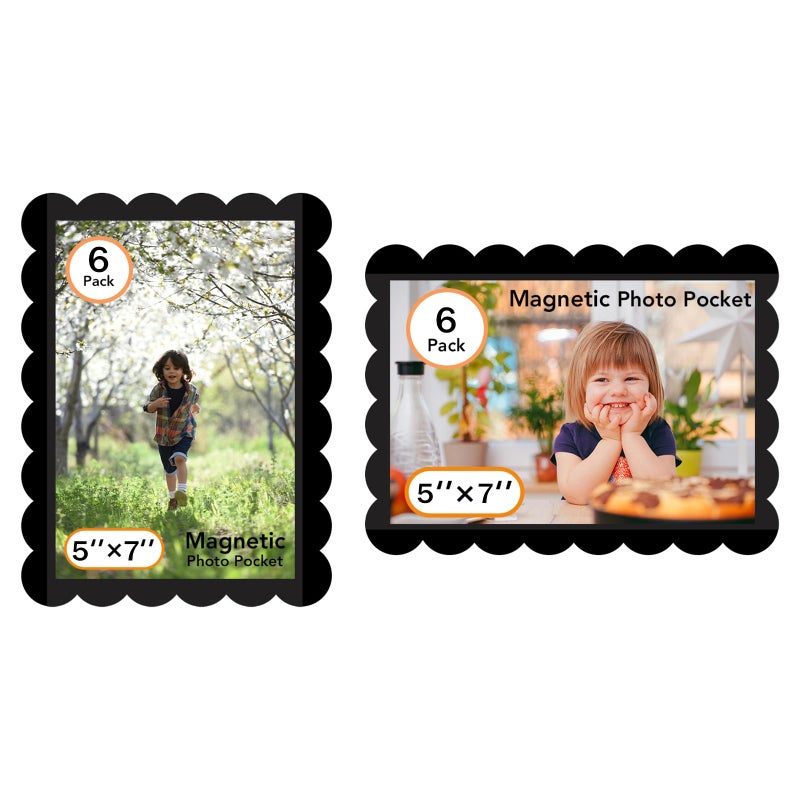 Mingting Magnetic Picture Frame, 6 Pack Magnetic Frame Reusable, Magnetic Photo Frames for Refrigerator 5x7â€ With Wavy Border, Refrigerator Magnets for Pictures Suitable Home, School, Office (5x7-Black) - Image 1
