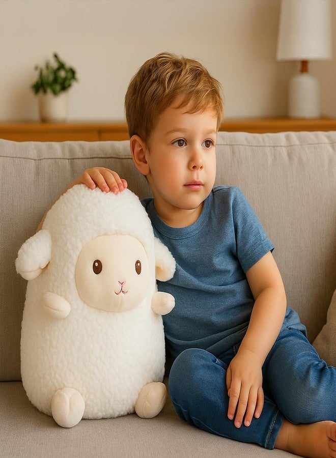 WEIGEDU Cute Sheep Plush Toy - 14” Soft Stuffed Animal Pillow - Kawaii Lamb Plushie for Kids & Adults - Huggable Plush Cushion for Bed, Sofa, Travel, Nursery - White - Image 5
