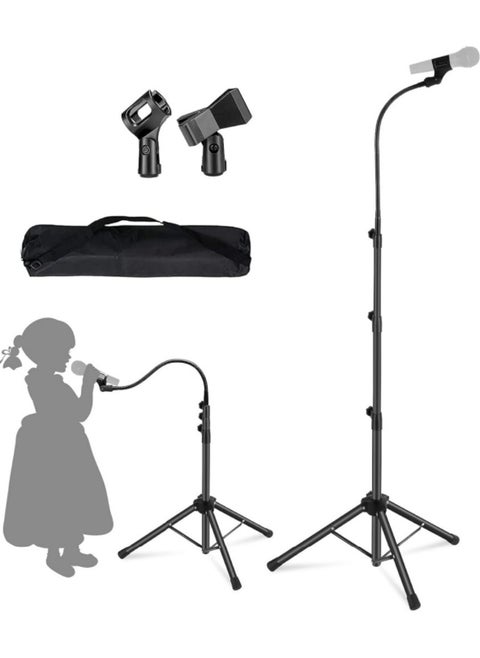 Boom Microphone Stand - Gooseneck Tripod Design Adjustable Height 3'- 6' with Mic Clips Microphone Stand for Singing