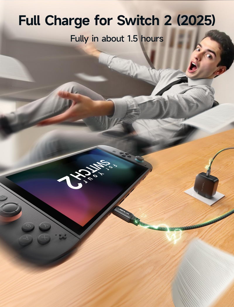 JSAUX 65W GaN USB C Charger for Nintendo Switch 2, Powers in TV Mode, with EU/UK Plug & 6.6FT Cable for ROG Xbox Ally, Steam Deck, ROG Ally, iPhone 17e/17, Galaxy S26, Tablet & Laptop â€“ Black - Image 2