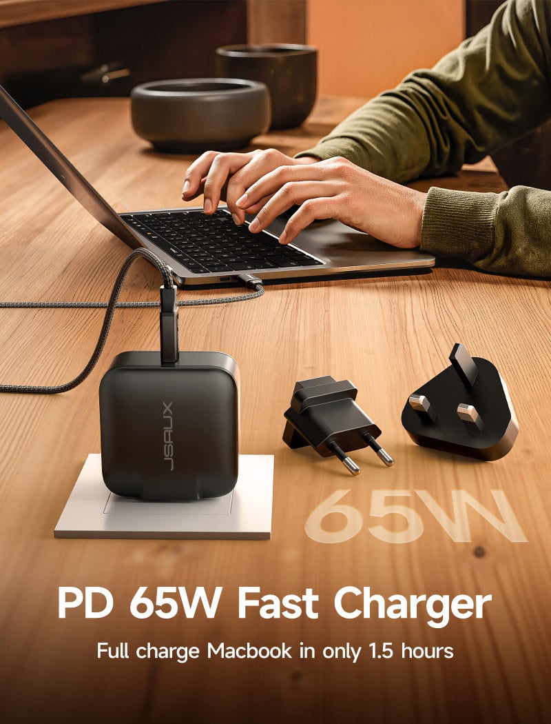 JSAUX 65W GaN USB C Charger for Nintendo Switch 2, Powers in TV Mode, with EU/UK Plug & 6.6FT Cable for ROG Xbox Ally, Steam Deck, ROG Ally, iPhone 17e/17, Galaxy S26, Tablet & Laptop â€“ Black - Image 4