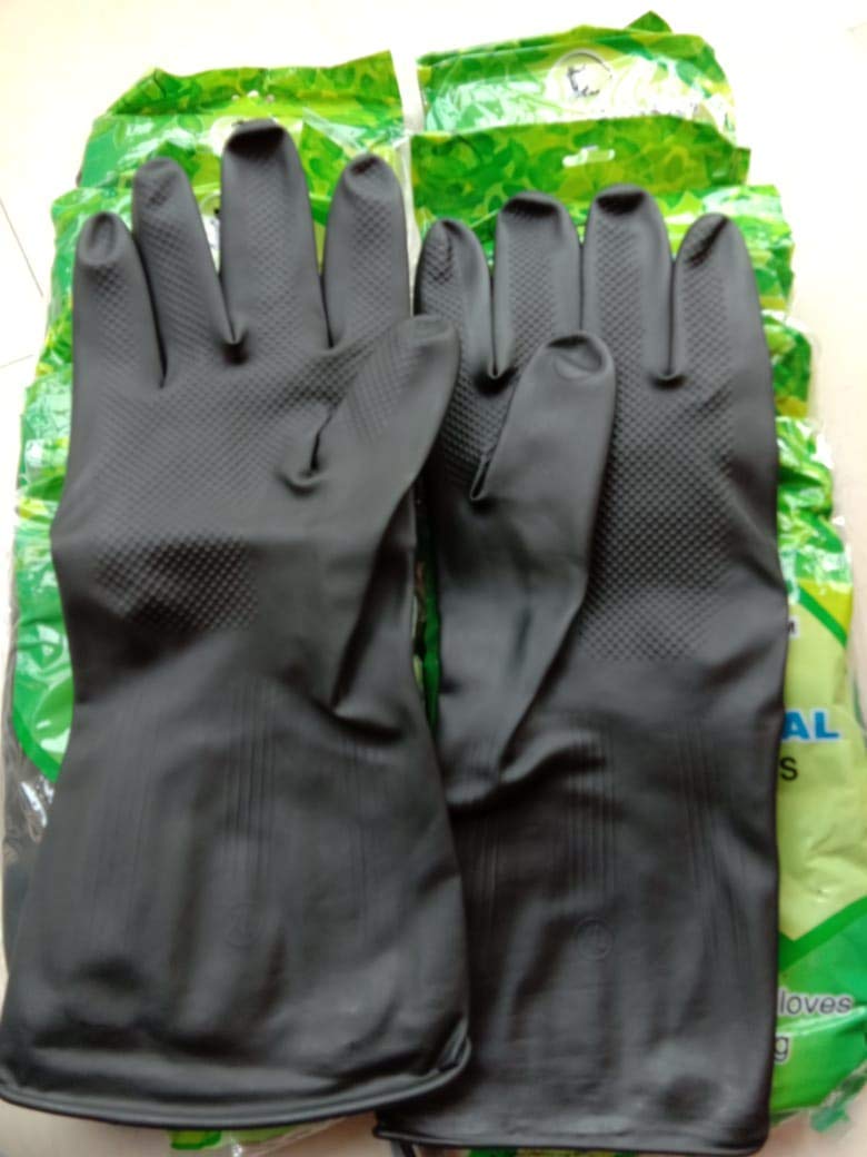 Sunrise Heavy Duty Industrial Rubber Gloves Pack of 2 Pair FlockLined Pharmaceautical Chemical Industries Mechanical Agricultural Building Construction Black 11 XL - Image 1