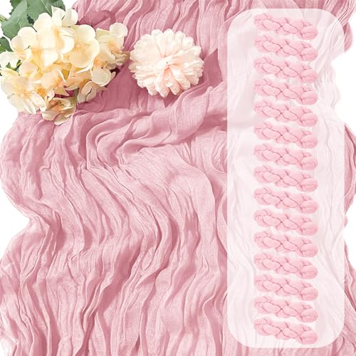 Yorcari 15 Pack Light Pink Cheesecloth Table Runner 17 x 108 inch Cheese Cloth Table Runners 9ft Pink Table Runner Rustic Romantic Sheer Gauze Runner for Wedding Party Baby Shower Table Decoration - Image 1