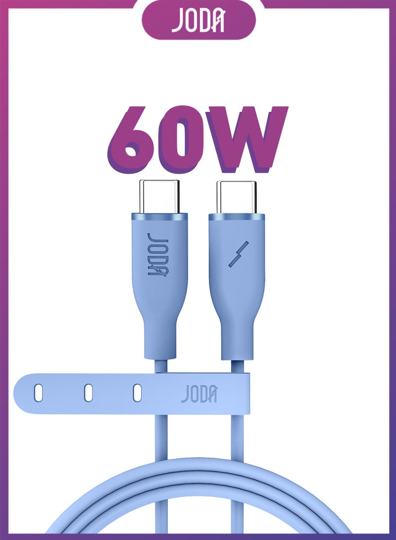 JODA Cable SLIP C - 60W Silicone 1 Meter Blue -  Durable and Stylish, Perfect for Daily Use Used to charge smartphones, laptops, and tablets at high speed ⚡. With a practical and elegant design, this cable can withstand up to 30,000 folds without damage 🔄. Ideal for daily use, offering both reliability and style - Image 1
