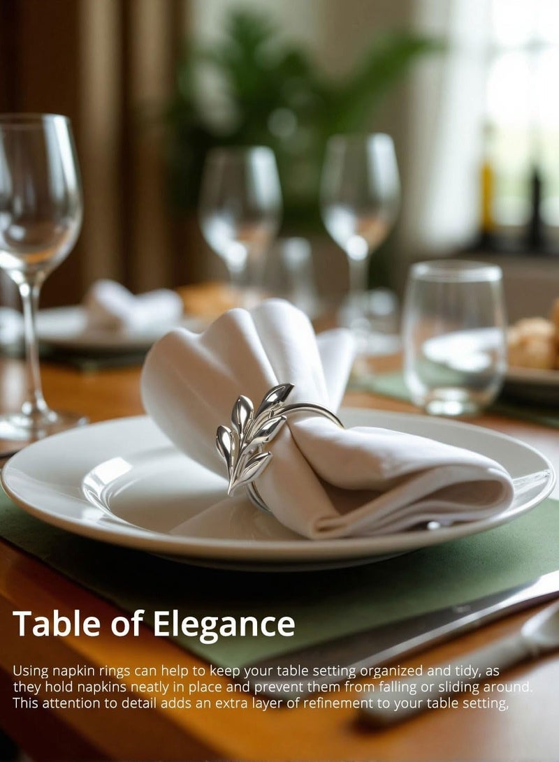 9PCS Napkin Ring Set, Silver Napkin Ring Set, Vintage Leaf Shaped Napkin Ring Holder, Alloy Willow Leaf Napkin Ring, High-End Western Restaurant Hotel Napkin Accessory Napkin Ring (Silver) - Image 3