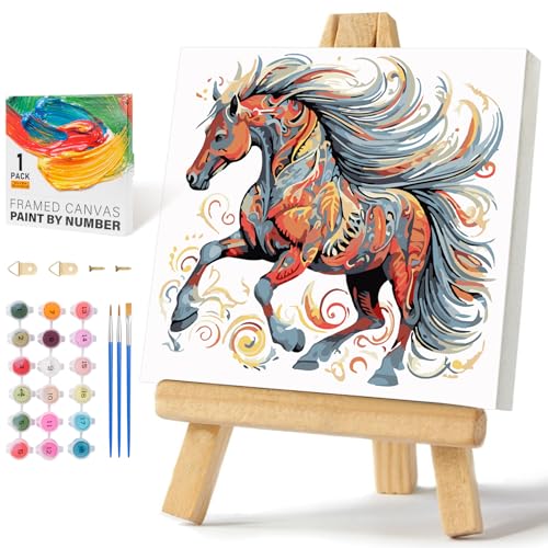Offito Framed Paint by Numbers Kit for Adults Beginners Kids Ages 812 Horse Acrylic Easy Paint by Number with Frame Watercolor Paint by Number Kits on Canvas Framed 10 10 Inch Without Easel - Image 1