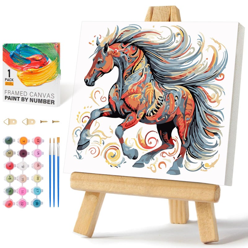 Offito Framed Paint by Numbers Kit for Adults Beginners Kids Ages 812 Horse Acrylic Easy Paint by Number with Frame Watercolor Paint by Number Kits on Canvas Framed 10 10 Inch Without Easel - Image 3