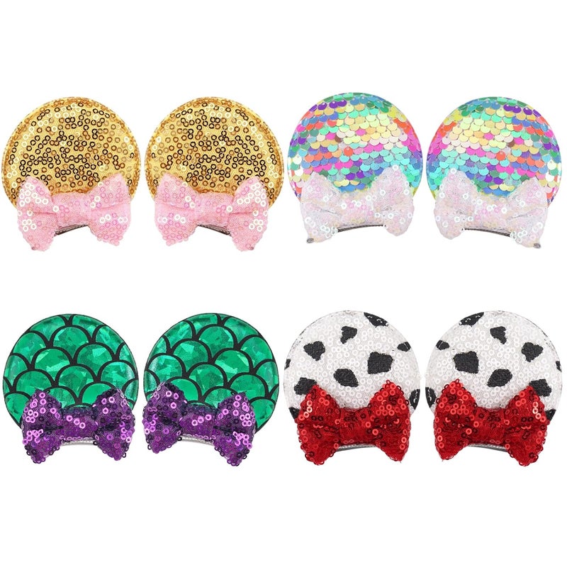 CellElection 8PCS Sequin Mouse Ears Hair Clips Glitter Hair Bows Cute Mice Ears Hair Clips Barrettes for Women Girls Hair Accessories for Costume Party Favor Christmas Decoration