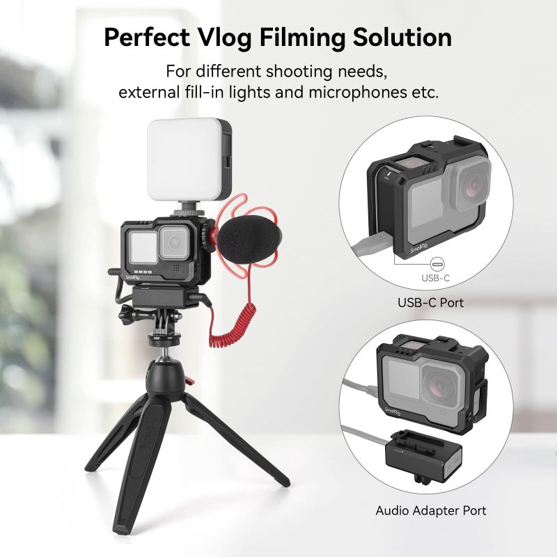 SmallRig Hero 13 / Hero12 / Hero11 / Hero 10 / Hero 9 Black Cage for GoPro, with 2 Cold Shoe Mount for GoPro Light Mod and Common Microphone, Led Video Light - 3083C - Image 2