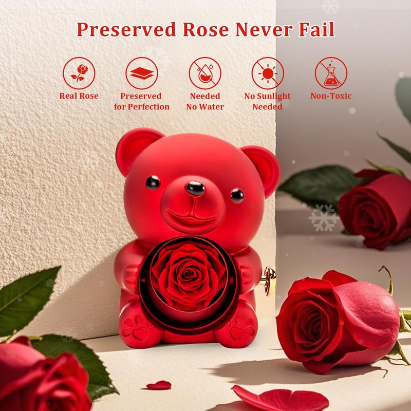 HITOP Rose Gifts for Women - Cute Teddy Bear with Preserved Real Roses Forever Flowers and I Love You in 100 Languages Necklace for Girlfriend Her Wife Mom Grandma on Birthdays, Anniversaries (Red) - Image 3