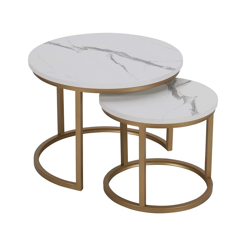 Priti Priti Nesting Table Set of 2 Set of Two White Marble with Golden  - Image 3