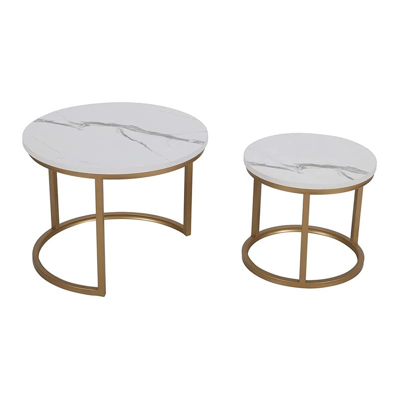 Priti Priti Nesting Table Set of 2 Set of Two White Marble with Golden  - Image 4