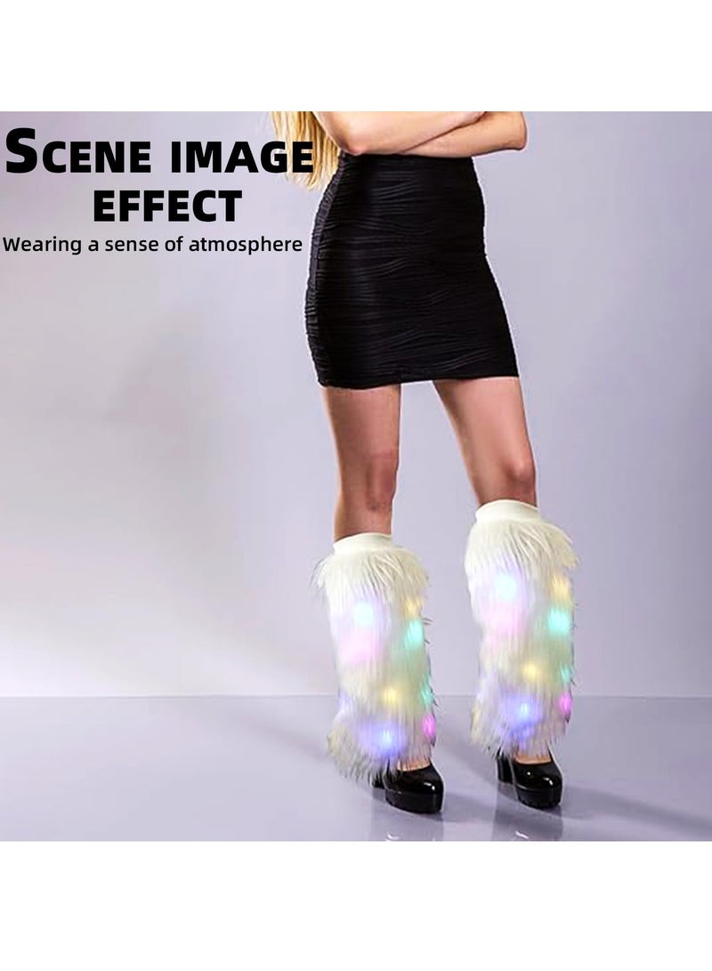 Leg Warmers LED Light Up Leg Warmers for Women Neon Rave Fluffy 80s Dance Hosiery Women’s Furry Led Fur Fluffies Glow Costumes Dance Hosiery Burning man Outfit Light Up Clothing Accessories
