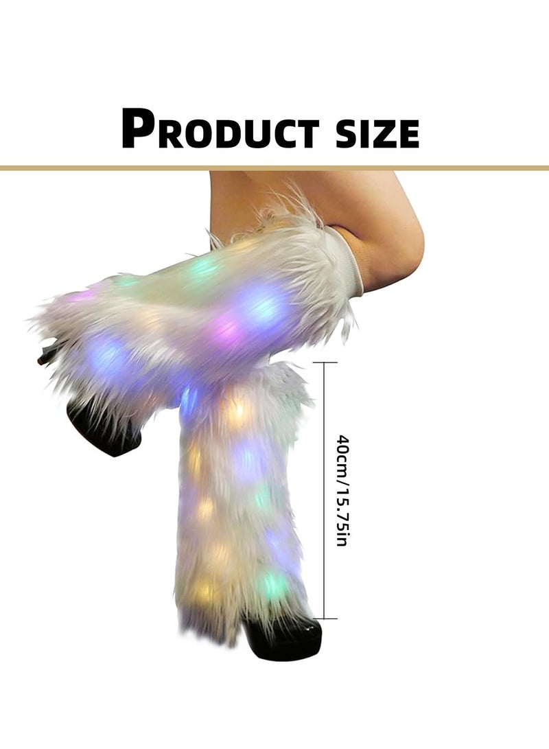Leg Warmers LED Light Up Leg Warmers for Women Neon Rave Fluffy 80s Dance Hosiery Women’s Furry Led Fur Fluffies Glow Costumes Dance Hosiery Burning man Outfit Light Up Clothing Accessories