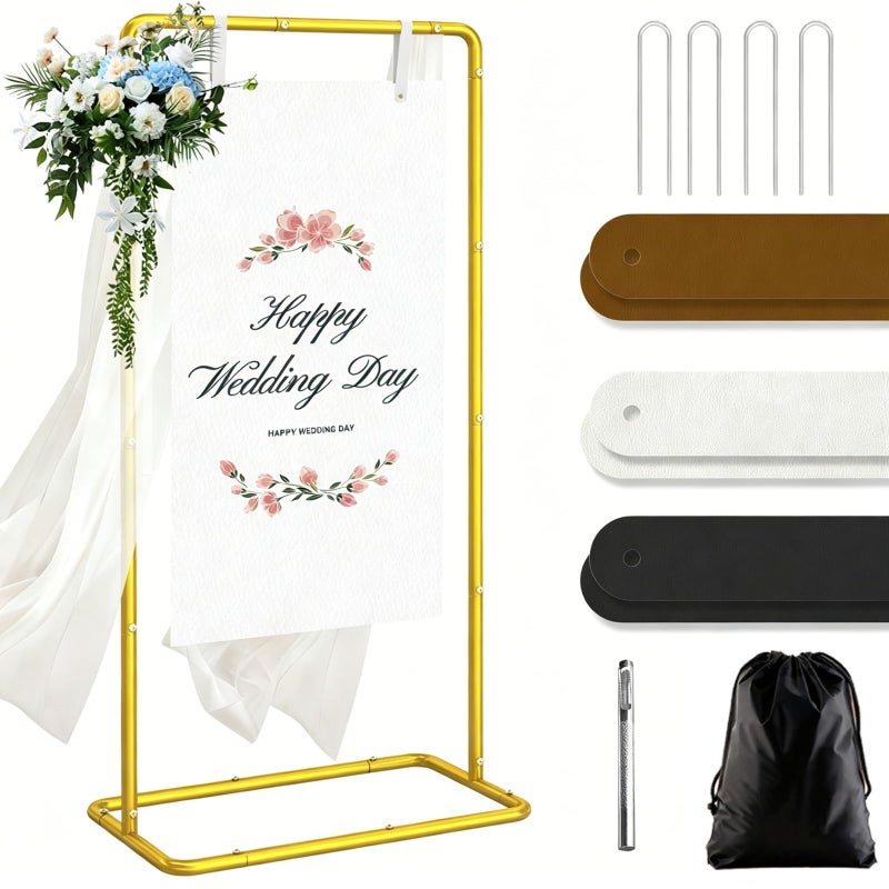 LIFENCE Wedding Sign Holder Adjustable Welcome to Our Wedding Sign Stand 68x31x 20Heavy Duty Metal Easel for SignsInclude 6 Sign Hanging Straps Storage Bag for Signs Seating Charts Event DecorGold - Image 2