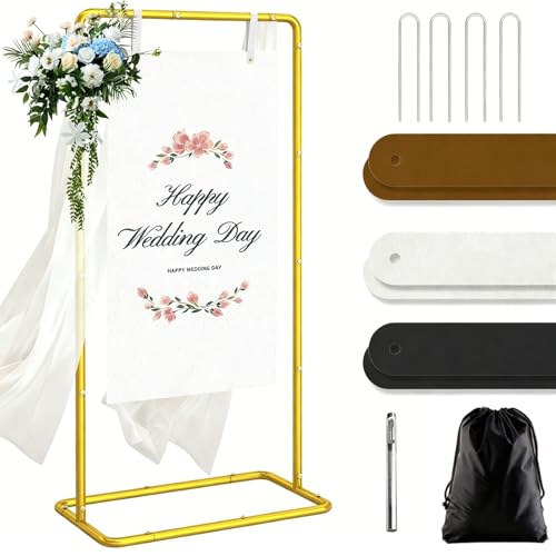 LIFENCE Wedding Sign Holder Adjustable Welcome to Our Wedding Sign Stand 68x31x 20Heavy Duty Metal Easel for SignsInclude 6 Sign Hanging Straps Storage Bag for Signs Seating Charts Event DecorGold - Image 1