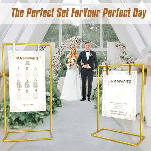 LIFENCE Wedding Sign Holder Adjustable Welcome to Our Wedding Sign Stand 68x31x 20Heavy Duty Metal Easel for SignsInclude 6 Sign Hanging Straps Storage Bag for Signs Seating Charts Event DecorGold - Image 3