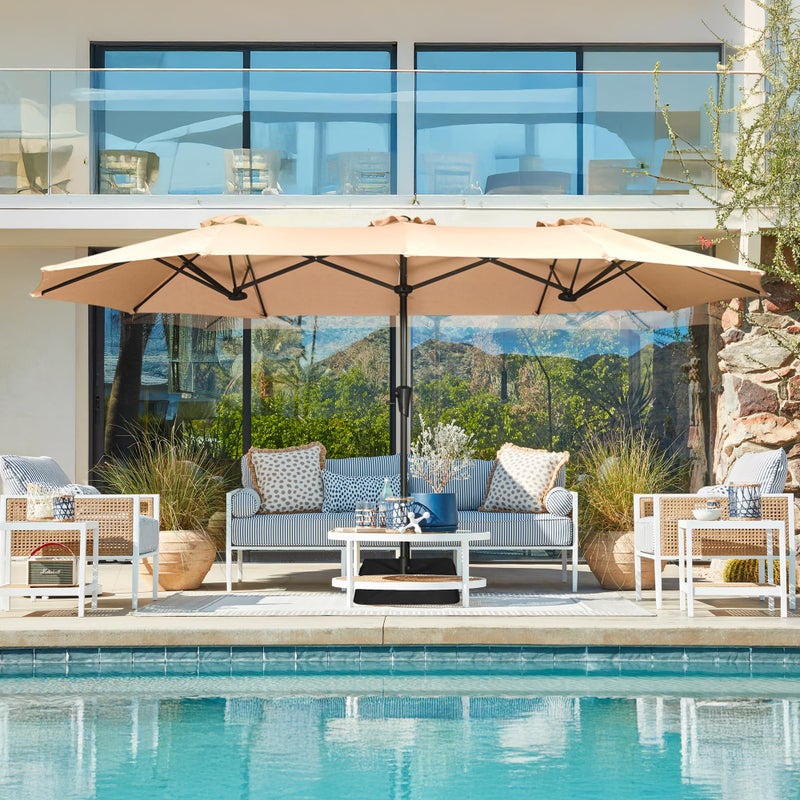 SUPERJARE 13FT Outdoor Umbrella for Patio, Double sided Pool Umbrellas with Fade Resistant Canopy, Large Table Umbrella for Deck, Market, Backyard - Beige(No Base) - Image 2