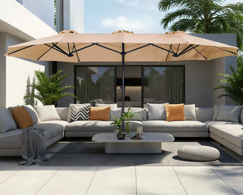 SUPERJARE 13FT Outdoor Umbrella for Patio, Double sided Pool Umbrellas with Fade Resistant Canopy, Large Table Umbrella for Deck, Market, Backyard - Beige(No Base) - Image 5