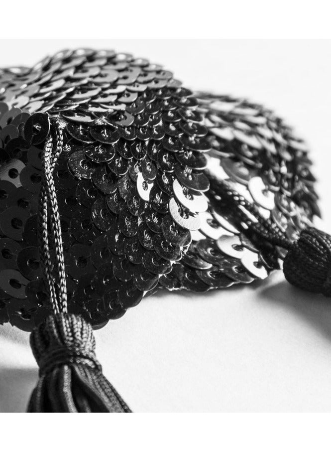 1 Pair Heart Shape Bra Stickers with Tassel Black - Image 2