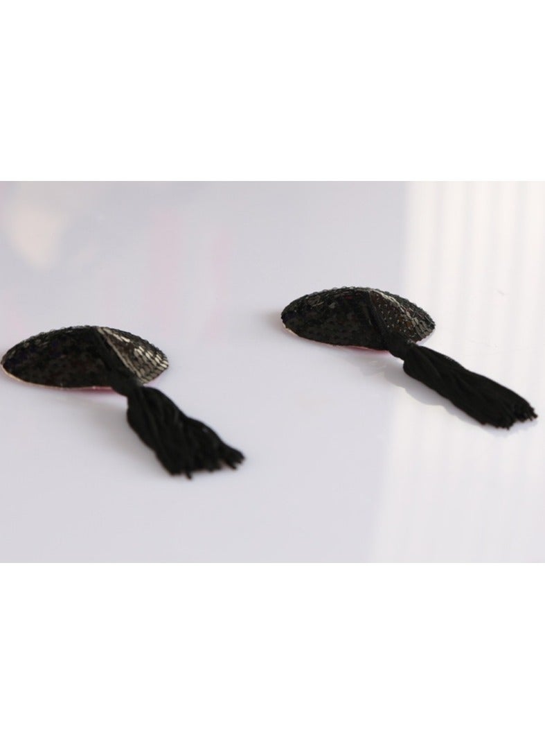 1 Pair Heart Shape Bra Stickers with Tassel Black - Image 3