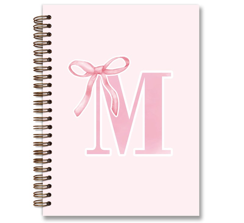 Foedor Coquette Trendy Preppy Pink Bow Spiral Notebook Initial M Journal Personalized Teen Girl Gifts Monogrammed Gifts For Women Teen Girl College Ruled Hardcover Spiral Notebook 5.5 X 8.3 - Image 1